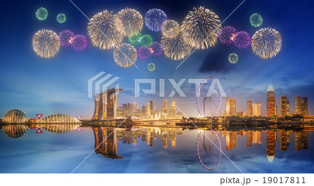 Beautiful fireworks in Marina Bay, Singapore 19017811