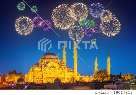 Beautiful fireworks and cityscape of Istanbul Beautiful fireworks and cityscape of Istanbul 19017815