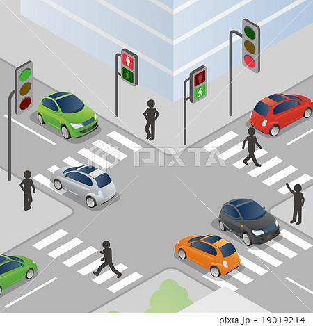交差点と信号機 道路と自動車のイラスト素材