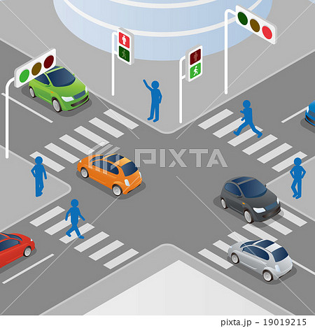 交差点と信号機 道路と自動車のイラスト素材