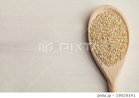 Wooden spoon of sesame seeds Wooden spoon of sesame seeds 19029341