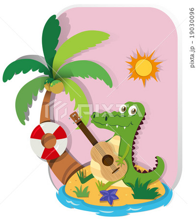 Crocodile playing guitar on island 19030096