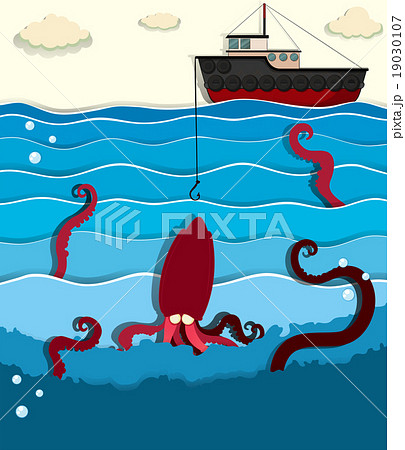 Giant octopus and fishing boat Giant octopus and fishing boat 19030107