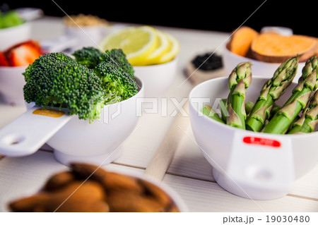 Portion cups of healthy ingredients Portion cups of healthy ingredients 19030480