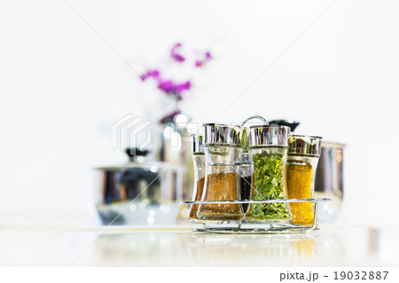 Powder spices in glass bottle jar 19032887