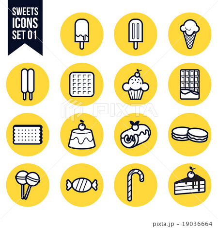 Sweet candy dessert flat thin line icons set vecto Sweet candy dessert flat thin line icons set vecto 19036664