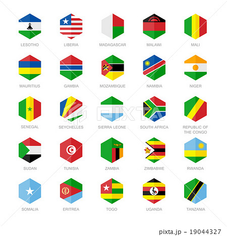 Africa Flag Icons. Hexagon Flat Design. 19044327