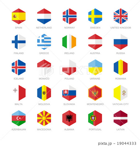 Europe Flag Icons. Hexagon Flat Design. 19044333