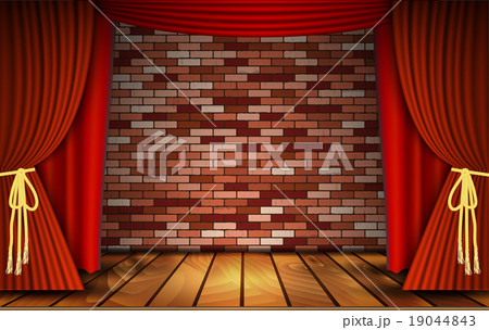Red curtains on brick wall Red curtains on brick wall 19044843