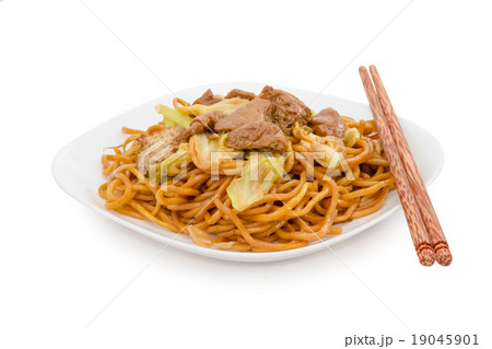 Stir fried noodles on white,Chinese food Stir fried noodles on white,Chinese food 19045901