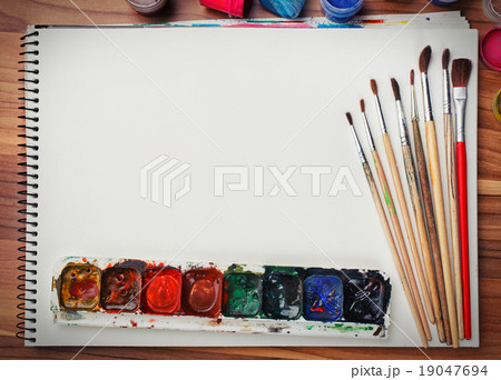 Album for sketches, watercolor paints and brushes Album for sketches, watercolor paints and brushes 19047694