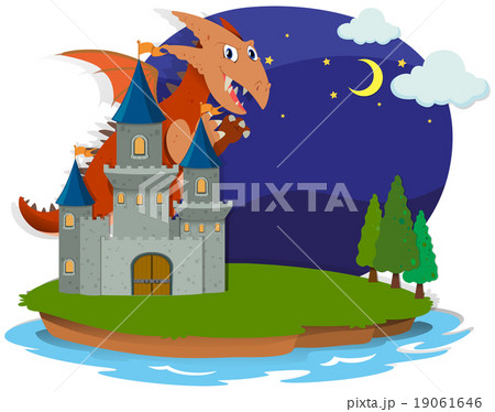 Dragon and castle at night Dragon and castle at night 19061646