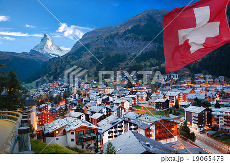 Zermatt village with Matterhorn in Swiss Alps Zermatt village with Matterhorn in Swiss Alps 19065473
