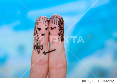 Finger art of two women. woman is kissing his girl Finger art of two women. woman is kissing his girl 19068442