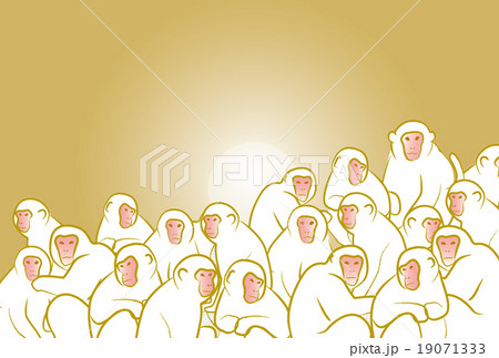 年賀状猿群れ白 19071333