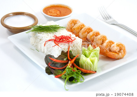 grilled prawns with steamed rice grilled prawns with steamed rice 19074408