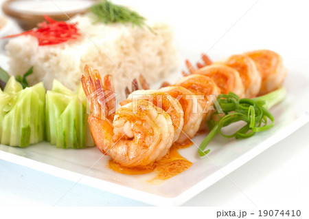 grilled prawns with steamed rice grilled prawns with steamed rice 19074410