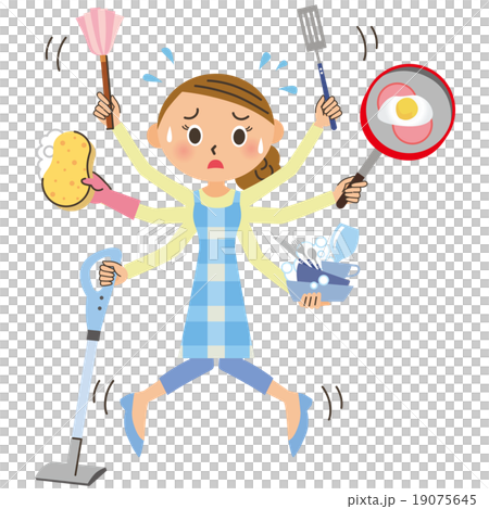 家事が大変な主婦のイラスト素材