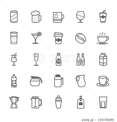 Set of Outline Stroke Beverage icon Vector 19076690