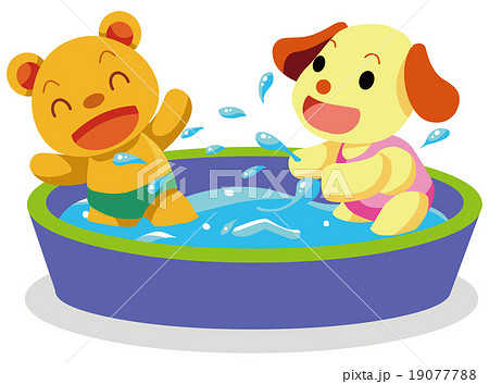 水遊び 動物キャラクターのイラスト素材