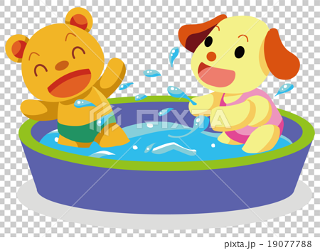 水遊び 動物キャラクターのイラスト素材