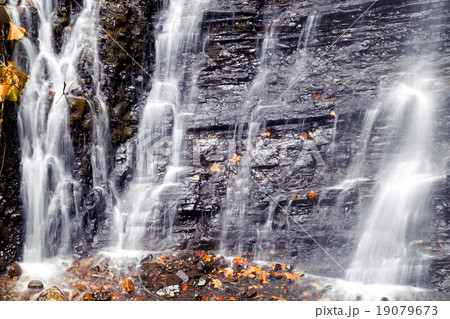 Detail of waterfall with autumn leaves 19079673