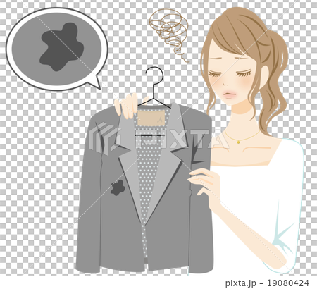 スーツの汚れにショックを受ける女性 19080424