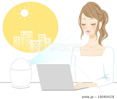 オフィスで美容機器を使用する女性 19080428