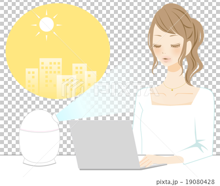 オフィスで美容機器を使用する女性 19080428