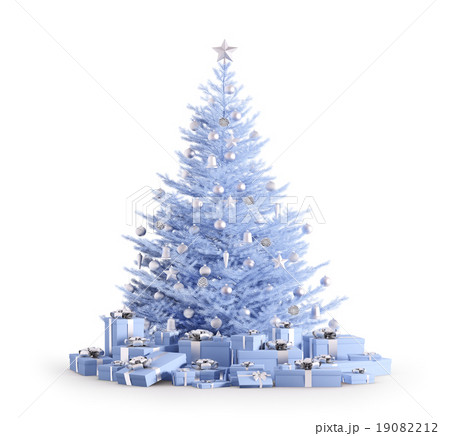 Blue christmas tree with gifts isolated 3d render Blue christmas tree with gifts isolated 3d render 19082212
