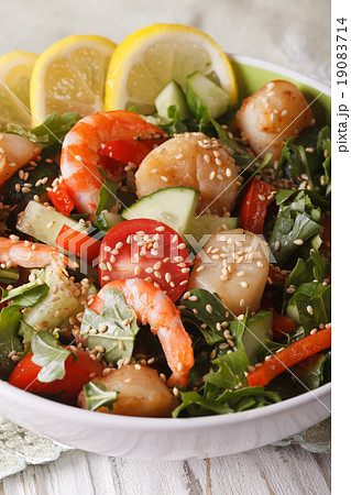 salad with shrimp, scallops and fresh vegetables salad with shrimp, scallops and fresh vegetables 19083714