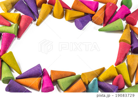 Colorful incense cones with white background 19083729