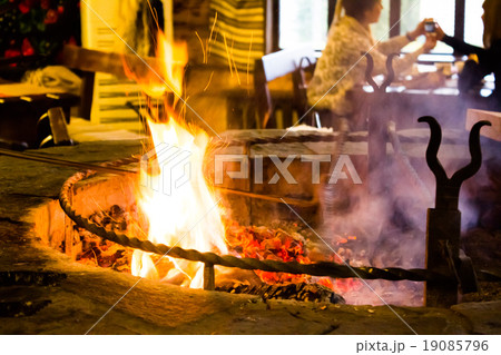 Meat is fried on fire in a restaurant Meat is fried on fire in a restaurant 19085796