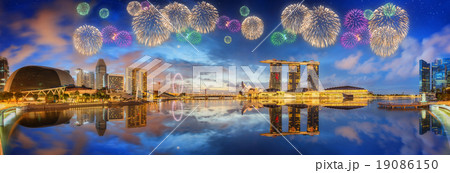 Beautiful fireworks in Marina Bay, Singapore 19086150