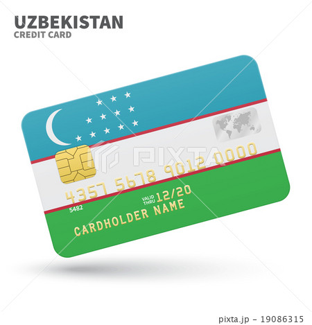 Credit card with Uzbekistan flag background for 19086315