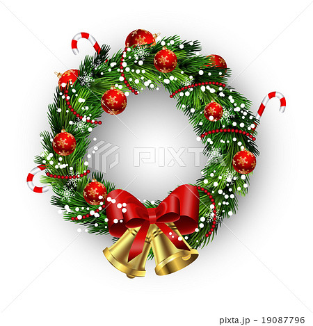 White card with Christmas wreath and bow White card with Christmas wreath and bow 19087796