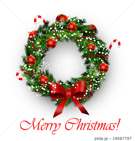 White card with Christmas wreath and bow White card with Christmas wreath and bow 19087797