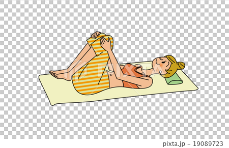 ストレッチする女性　仰向け 19089723