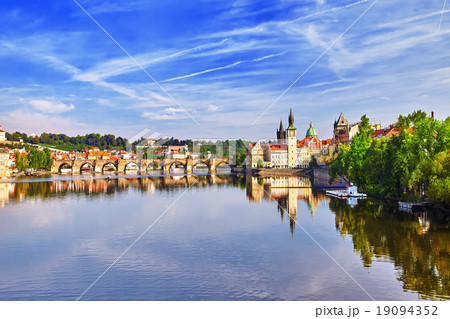 Charles Bridge from the quay of the Vltava River. 19094352