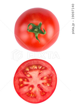 sliced tomato isolated white background top view 19097140