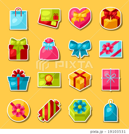 Celebration sticker set of colorful gift boxes 19103531
