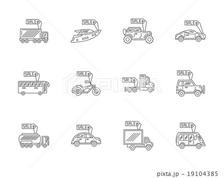 Car rent and sale flat line vector icons set 19104385