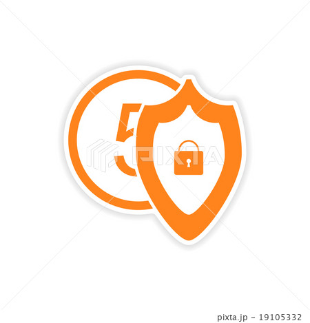 stylish sticker on paper Coin and Shield stylish sticker on paper Coin and Shield 19105332