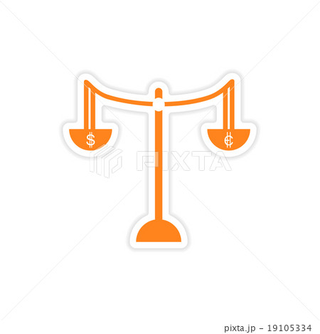 stylish sticker on paper Scales and coins 19105334