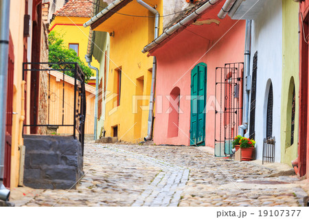 Medieval street view in Sighisoara 19107377