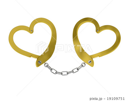 Golden handcuffs of love isolated on white 19109751