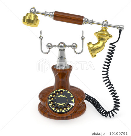 Old style telephone with lifted up receiver 19109791