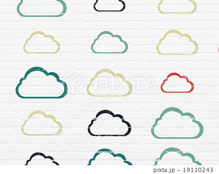 Cloud networking concept: Cloud icons on wall 19110243