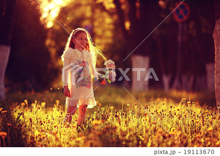 girl collects flowers childhood girl collects flowers childhood 19113670