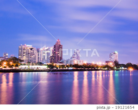 Bangkok city downtown at night with reflection of skyline, Bangk Bangkok city downtown at night with reflection of skyline, Bangk 19121654